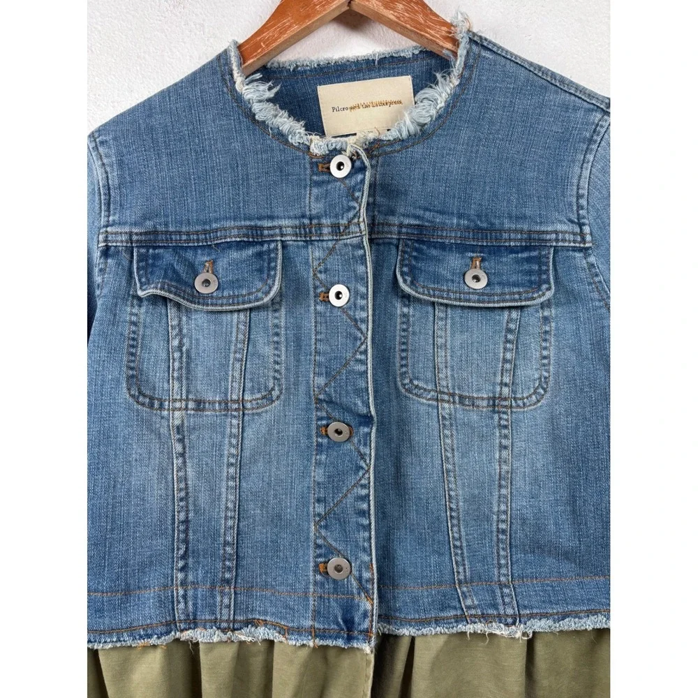 Pilcro‎ and the Letterpress Small Denim Jacket Olive Green Ruffle Hem Womens